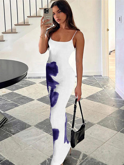 🍒Summer print maxi dresses camisole fashion sleeveless clothes for women backless outfit bodycon maxi smart casual clothing club wear party occasion wear Get on the hot girl SIDE with big FLOWERS
