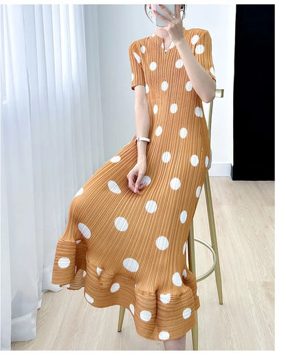 🍒Womens dresses evening summer ladies clothing with polka dots v-neck high end clothes loose pleated  Dont Delay Dart for Dots