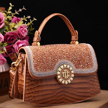 🍒Luxury designer alligator handbag women high end bag trendy shoulder bag diamond studded crossbody Pick Up A Pretty Pearl
