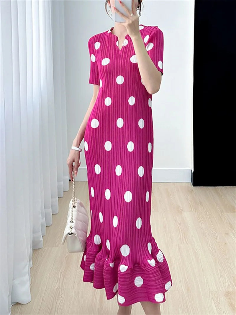 🍒Womens dresses evening summer ladies clothing with polka dots v-neck high end clothes loose pleated  Dont Delay Dart for Dots