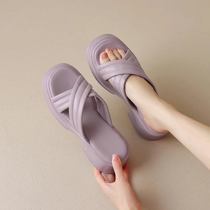 🍒Womens casual sandals thick sole beach shoes summer mules  fashion platform slippers Large Size shoes 33-43