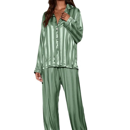 🍒Womens pyjama sets home wear pjs set two piece ice silk set long sleeved nightwear shirt and nightwear pants silky sleepwear Slip Into Slinky Silky Sleepers