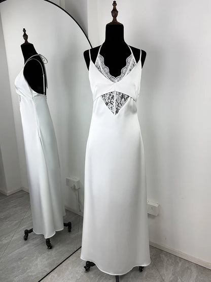 🍒Fashion lace dress women sleeveless backless outfit high-waist mixed media clothing occasion wear party fashion elegant luxury Slip Into Smooth