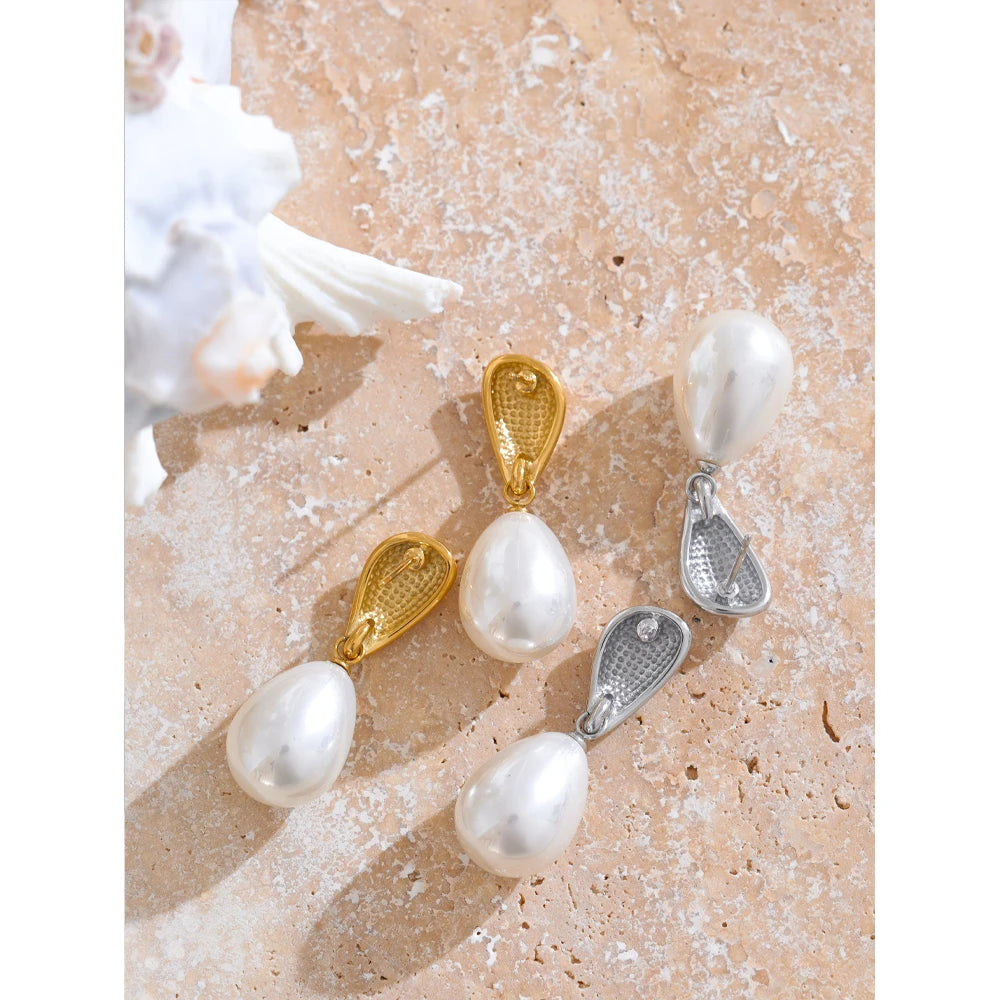 🍒Simulated pearls earrings drop earrings stainless steel stylish Versatile daily Jewellry occasion jewellery  Gift Pretty Perfect Pearl