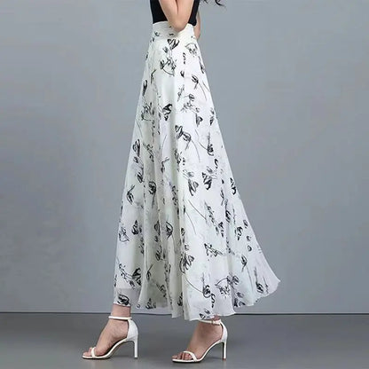 🍒 Floral summer skirts for women print female fashion wear high waist skirt outfit elegant a- line boho maxi smart casual clothes    A -line Of Pretty Florals
