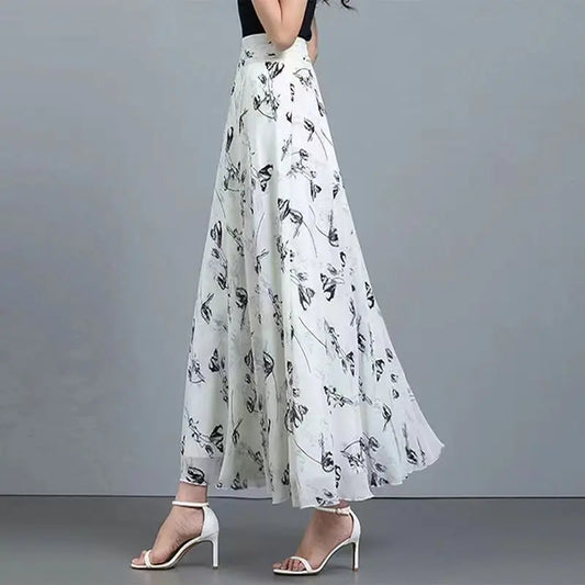 🍒 Floral summer skirts for women print female fashion wear high waist skirt outfit elegant a- line boho maxi smart casual clothes    A -line Of Pretty Florals