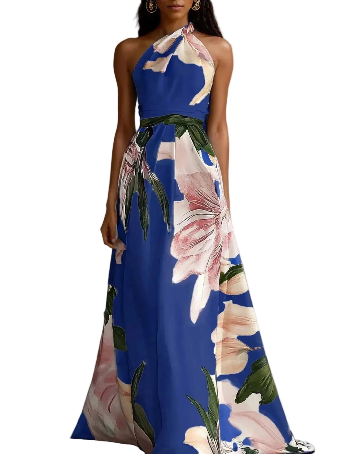 🍒Party vacation dress maxi floral fashion printed long outfit catwalk sleeveless party backless european and american occasion clothing Floor Them With A Floor Floral