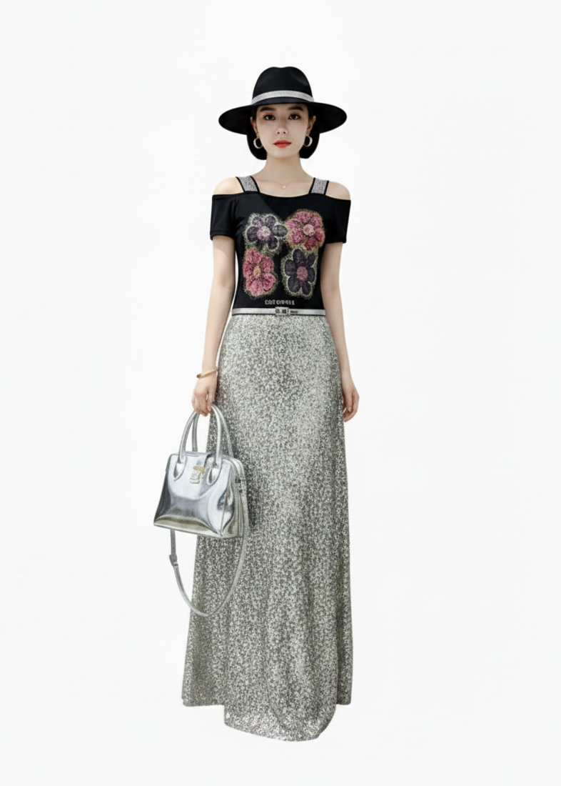 🍒Streetwear chic Heart Shaped top diamond t-shirt off shoulder black tee women summer short sleeve mesh tops SEQ And w 'UIN This Heart