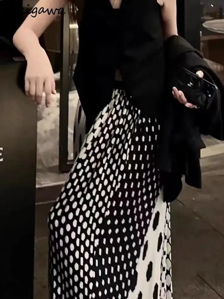 🍒Summer womens clothes mesh   high waist A-line skirt midi vintage style smart casual clothing polka dot fashion female loose long outfit occasion party wear Get Round In Spots