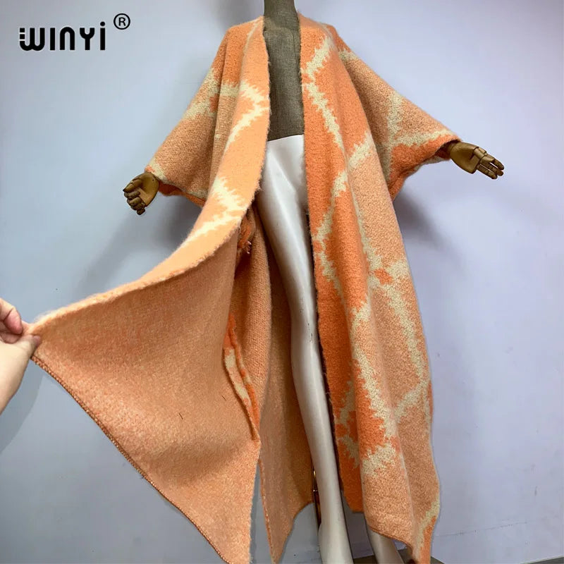 🍒Fashion poncho loose fashion print knitted coat neutral loose thick comfortable womens warm fover coat knitted poncho maxi long jacket You'll Get aLONG with A PONCHO