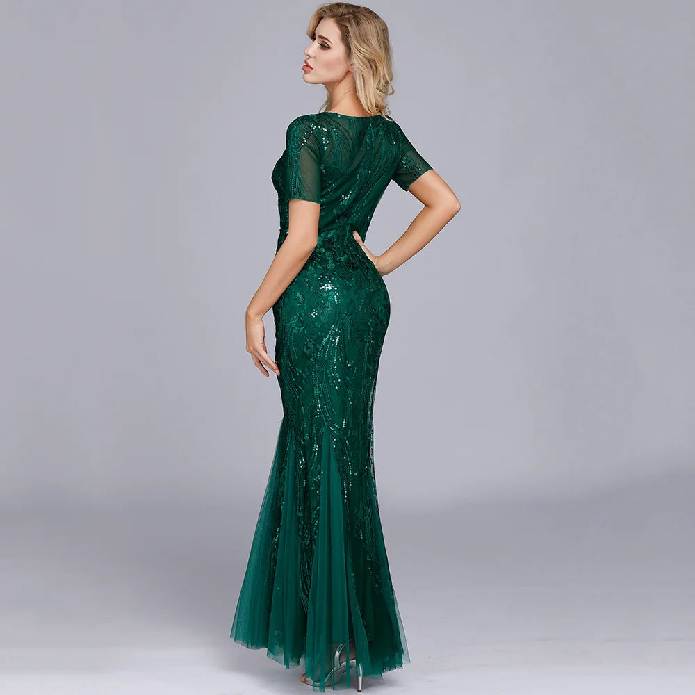 🍒Sequin maxi cocktail dress long bridesmaid prom outfit for special occasion party club bodycon vintage style clothing You'll Fish This Mermaid Out Time &Time