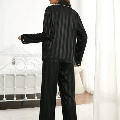 🍒Womens pyjama sets home wear pjs set two piece ice silk set long sleeved nightwear shirt and nightwear pants silky sleepwear Slip Into Slinky Silky Sleepers