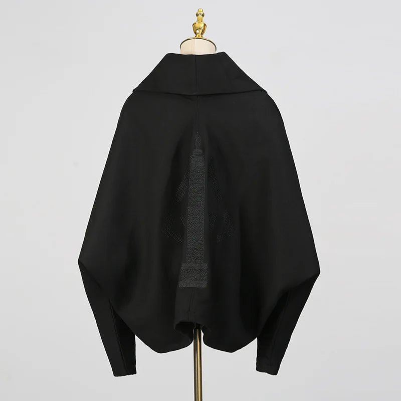 🍒Oversized zipped coat women's fashion solid color long sleeve casual drawstring jacket black designer style spring autumn clothing   Big Up To Oversized Cool
