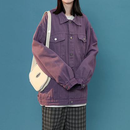 🍒Jeans jacket women coats big pockets female oversize denim jacket shirt collar casual loose relaxed fit outerwear spring  autumn fashion Do-All Daily Denim