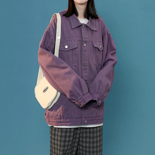 🍒Jeans jacket women coats big pockets female oversize denim jacket shirt collar casual loose relaxed fit outerwear spring  autumn fashion Do-All Daily Denim