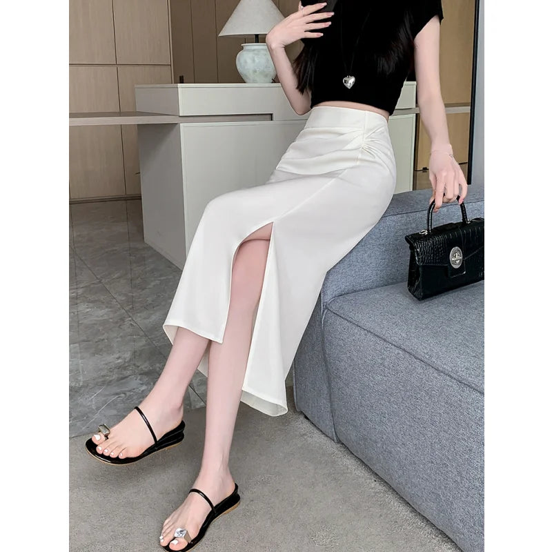 🍒Skirts for women solid high waist skirt outfit one piece fashion streetwear split bodycon  Y2k occasion midaxi fashion party wear Gather Style In A Split Second