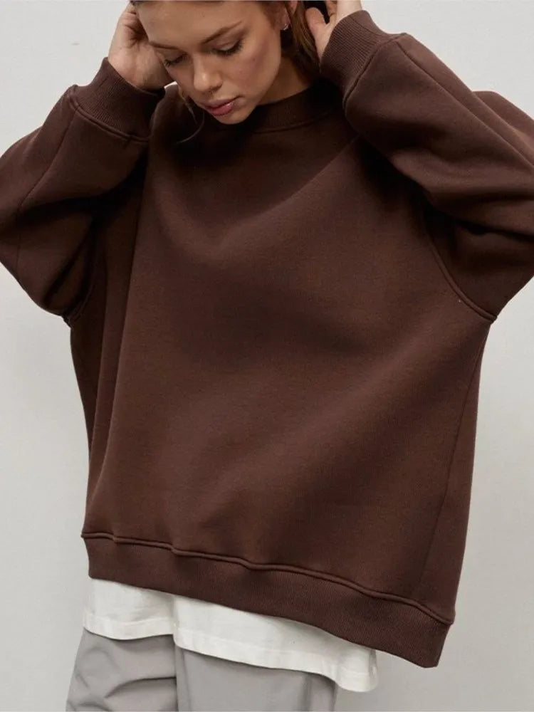 🍒 Oversize sweatshirt solid colour polar fleece tops for women o neck fashion casual wear fashionwear clothing No Sweat Sugar Free Or Sweet