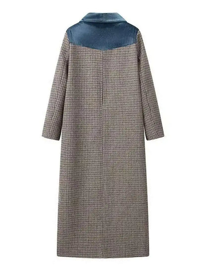 🍒Plaid coat long women colour block outerwear lapel wool coat long sleeve loose single button smart casual outdoor female fashion mixed media clothing CHECK Out Your VELVET its SOLID Quality
