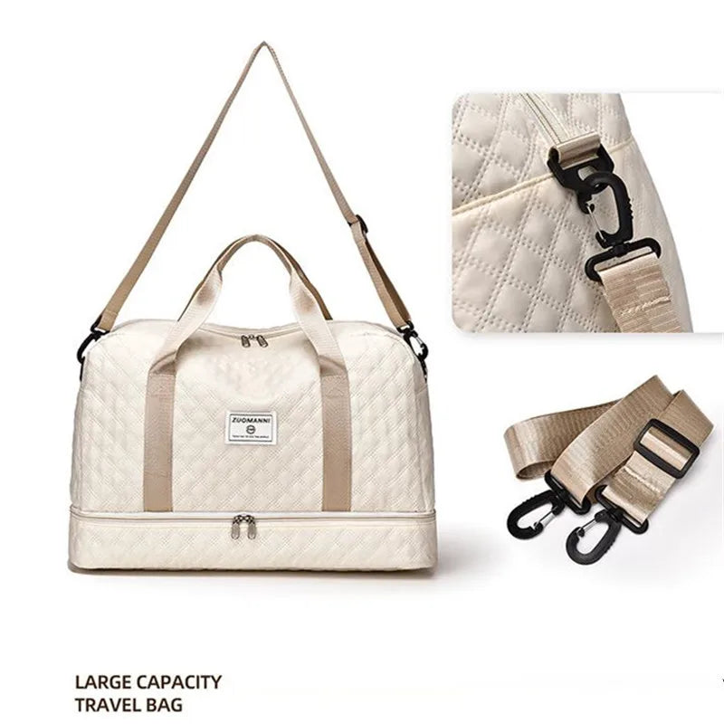 🍒Luxury duffel bag for women large capacity handbag shoulder & crossbody tote bag with compartments dry wet separation dual side pockets for travel gym etc.   Step Up To Quality In Your Gym Bag Tote