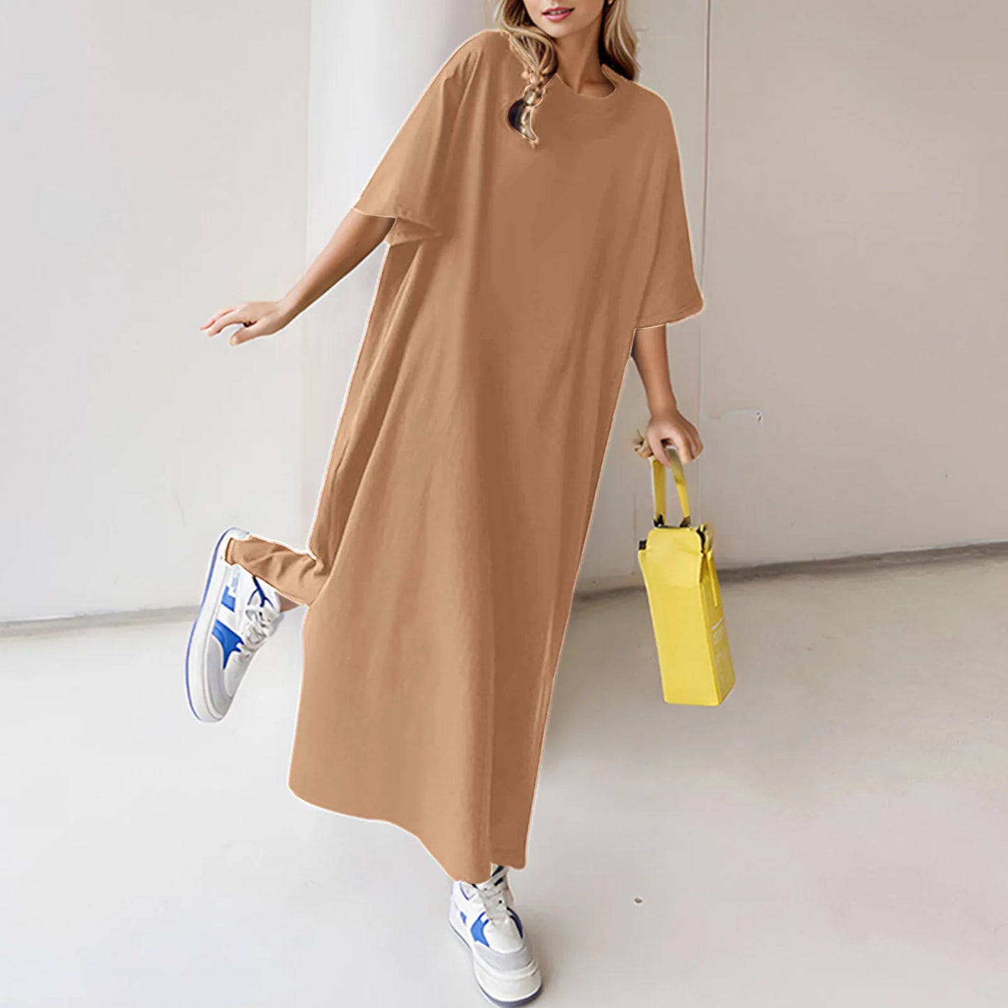 🍒Plus size loose dresses t-shirt dress lounge wear short sleeve outfit long maxi oversized summer fashion beach sundress up to 3XL Best Basics