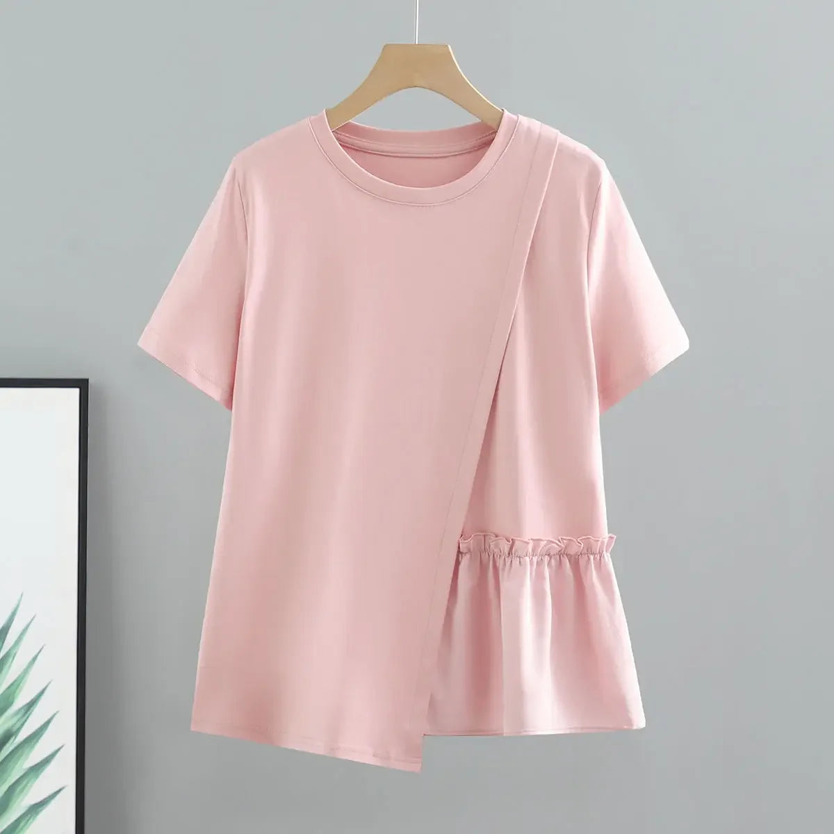 🍒Loose t-shirts for women irregular hem top short sleeve summer fashion clothing loose Y2k t-shirt designer style clothes Put TOP Up Your Look