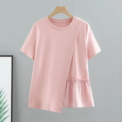 🍒Loose t-shirts for women irregular hem top short sleeve summer fashion clothing loose Y2k t-shirt designer style clothes Put TOP Up Your Look