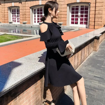 🍒Chic long sleeve black dress for women sensual trend cold shoulder fashion summer clothing elegant pretty a-line dress party wear designer outfit Hot It In A-Cold Shoulder