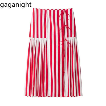 🍒Striped skirt with bow high waist french style chic vintage office wear summer fashion wear midi skirt for women smart casual wear occasion clothing Feel Sweet in A Candy Cane