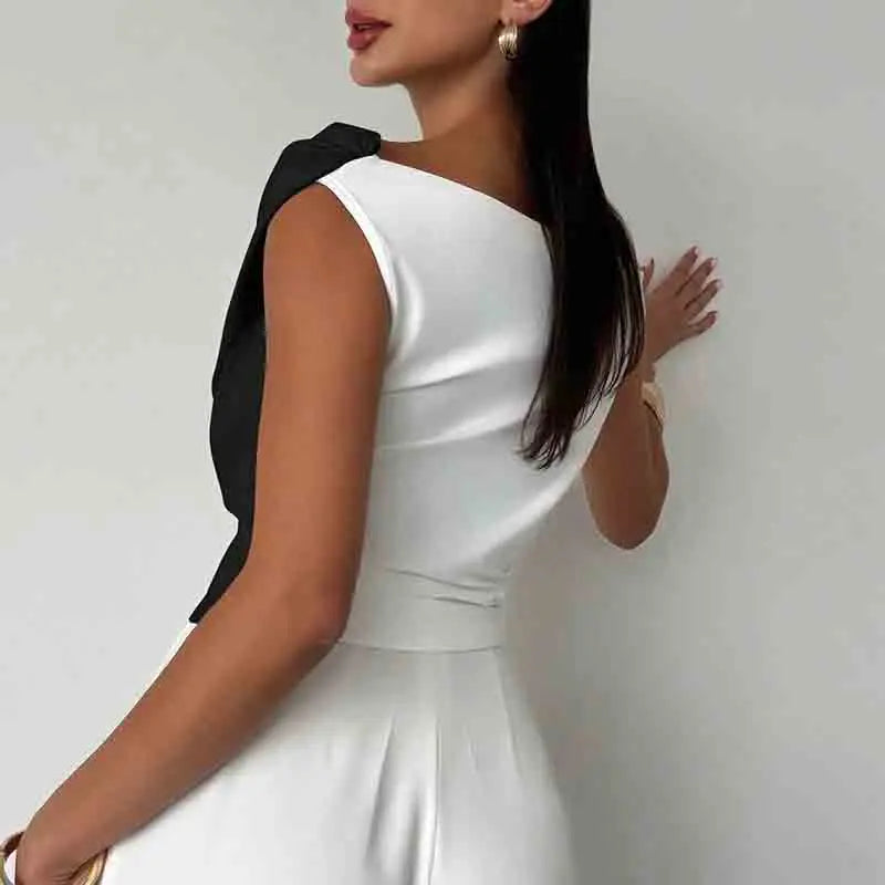 🍒Fashion office wear female slash neck top sleeveless one shoulder top for women elegant summer shirt white black off shoulder top holiday wear blouses smart casual vacation clothes Make No Mistake Close This Drape