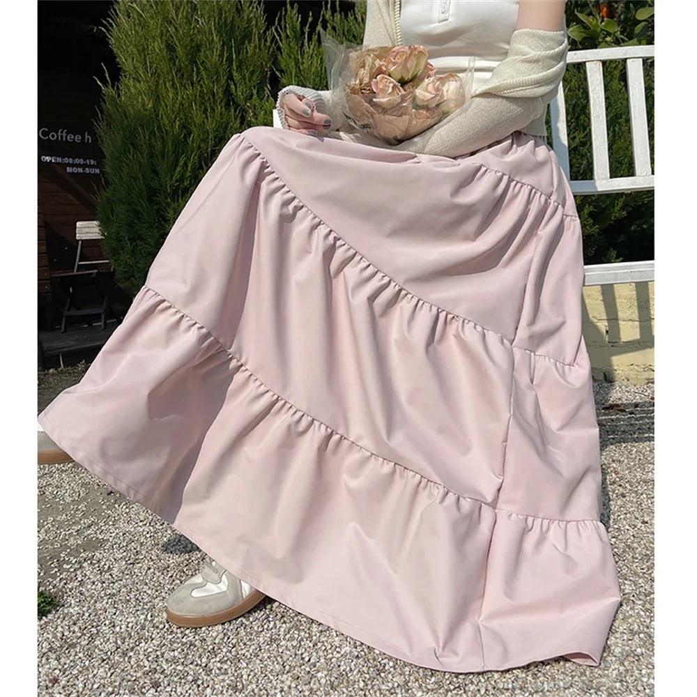 🍒Womens long skirts vintage sweet skirt high waist female fashion clothes maxi girly pink black loose jersey a-line umbrella maxi skirt  Carry This Umbrella