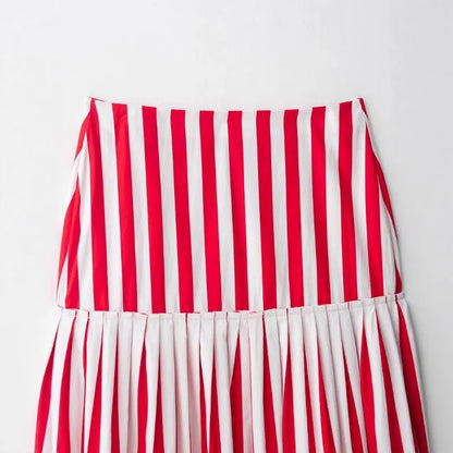 🍒Striped skirt with bow high waist french style chic vintage office wear summer fashion wear midi skirt for women smart casual wear occasion clothing Feel Sweet in A Candy Cane