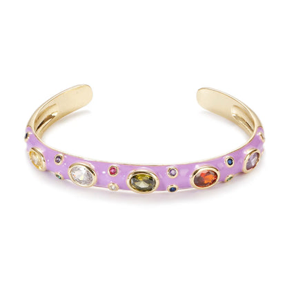 🍒Luxury zircron stone bangle colour crystal bracelet gold color for women summer classic pink oil drip jewlery thin cuff bracelets rhinestones gifts for women