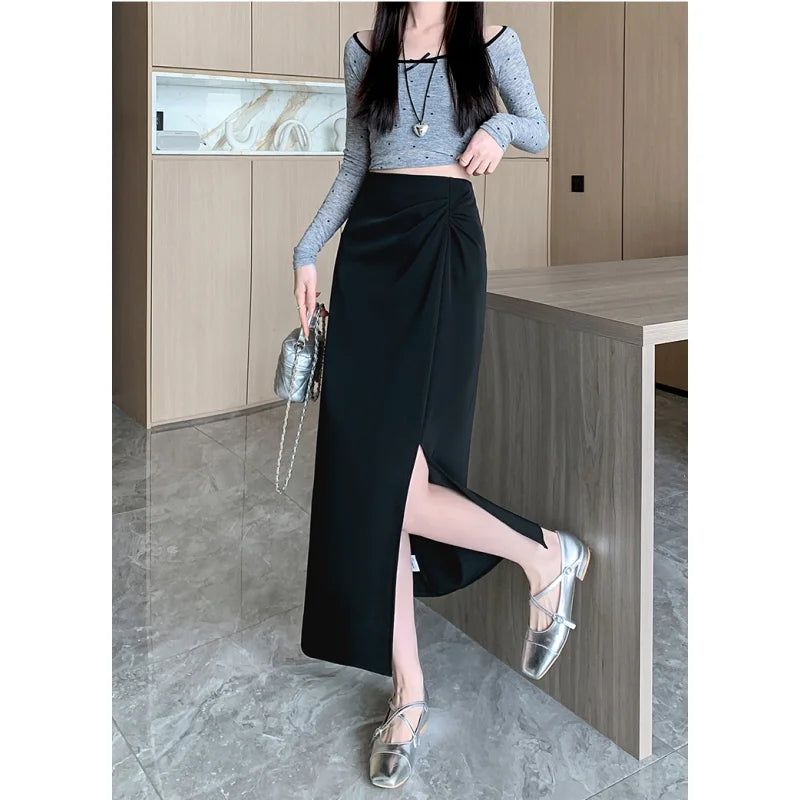 🍒Skirts for women solid high waist skirt outfit one piece fashion streetwear split bodycon  Y2k occasion midaxi fashion party wear Gather Style In A Split Second