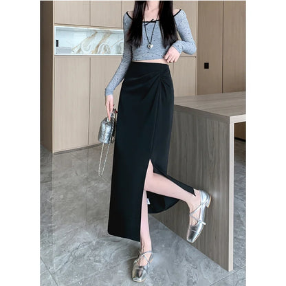 🍒Skirts for women solid high waist skirt outfit one piece fashion streetwear split bodycon  Y2k occasion midaxi fashion party wear Gather Style In A Split Second