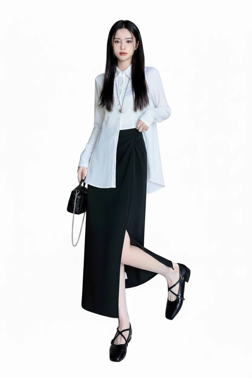 🍒Skirts for women solid high waist skirt outfit one piece fashion streetwear split bodycon  Y2k occasion midaxi fashion party wear Gather Style In A Split Second