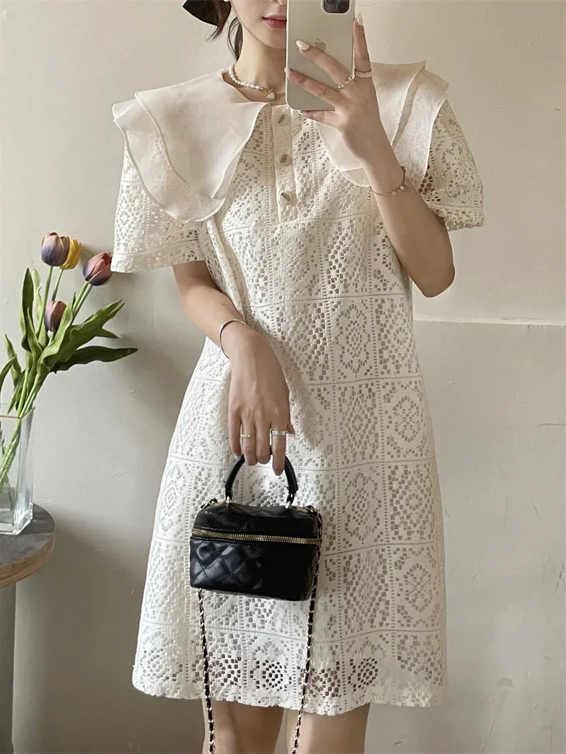 🍒White dress spring summer fashion birthday occasion outfit smart casual wear women Y2k clothes elegant pretty dresses Peruse Or Party Peter Pan