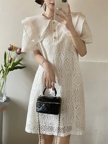 🍒White dress spring summer fashion birthday occasion outfit smart casual wear women Y2k clothes elegant pretty dresses Peruse Or Party Peter Pan