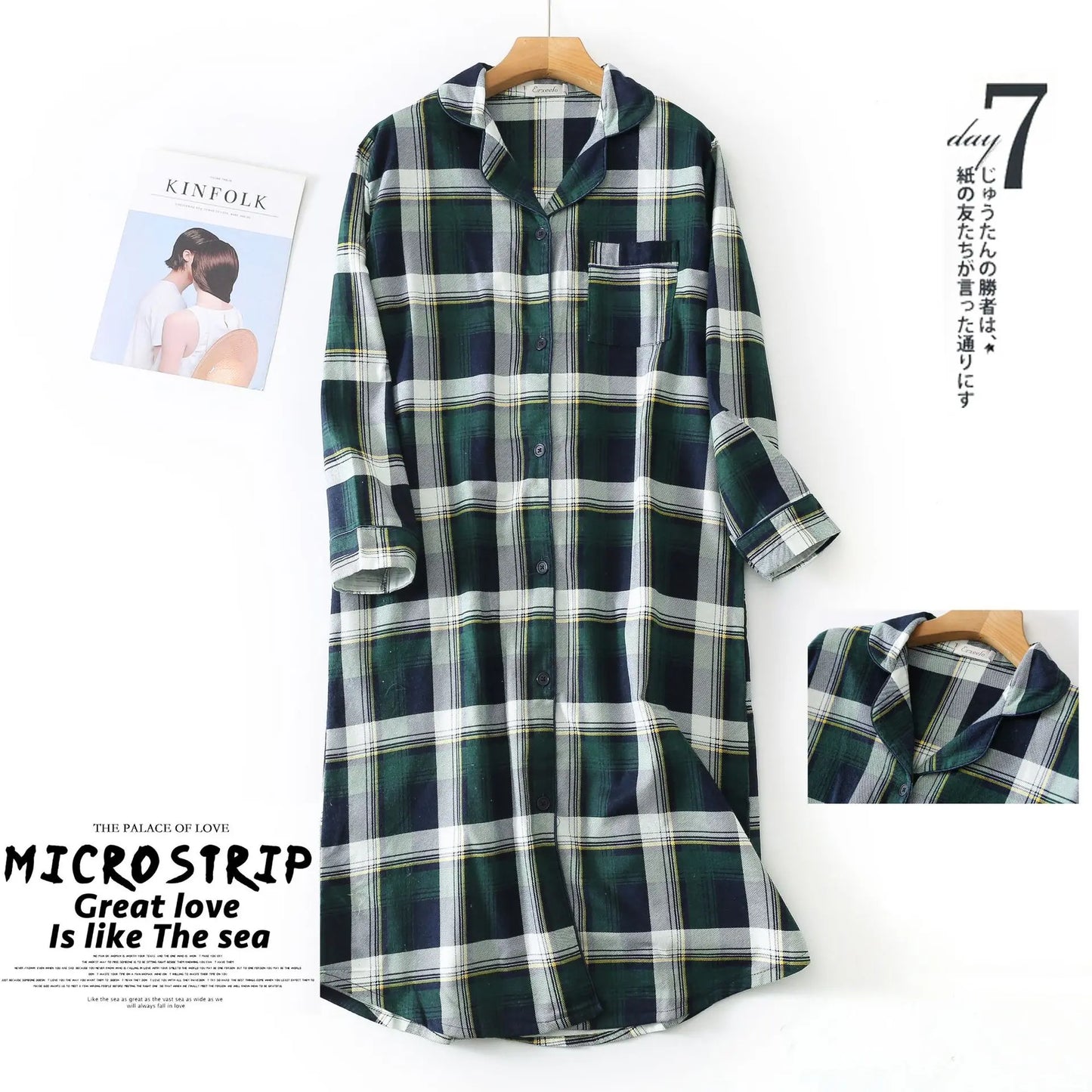 🍒pyjama nightie autumn and winter nightwear for women cotton flannel sleep shirt long sleeve nightshirt button down sleepdress No Flannel Flannel