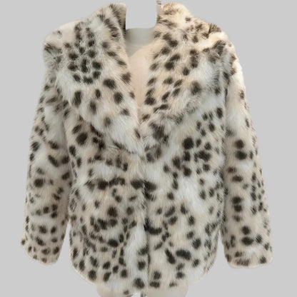 🍒Faux fur coat smart casual outerwear women lapel Collar leopard print jacket with long sleeves Y2k thick warm autumn winter fashion Get SPOTTED In A Showy Snowy