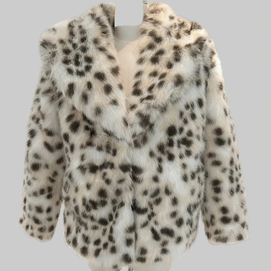 🍒Faux fur coat smart casual outerwear women lapel Collar leopard print jacket with long sleeves Y2k thick warm autumn winter fashion Get SPOTTED In A Showy Snowy
