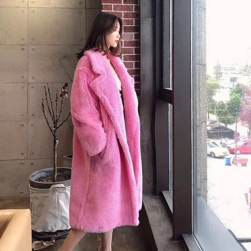 🍒Women winter faux fur coat winter long women female thick teddy bear outerwear Casual loose oversize outdoor wear Bear Winter With A Teddy
