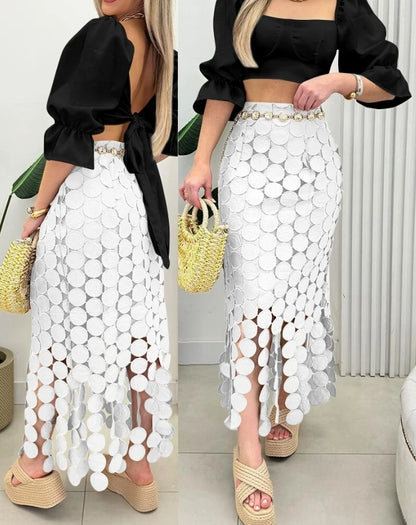 🍒High waist tassle skirt solid color maxi fashion for women Spring summer clothing hollow-out boho bodycon smart casual clothes long party wear A Spot Of Differance