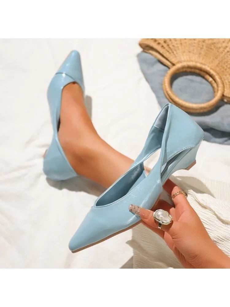 🍒Comfy shoes for women fashion footwear blue low heels elegant pointed toe pump shoes high quality kitten heels Point Your Attention To These Cuties