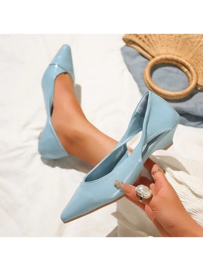 🍒Comfy shoes for women fashion footwear blue low heels elegant pointed toe pump shoes high quality kitten heels Point Your Attention To These Cuties