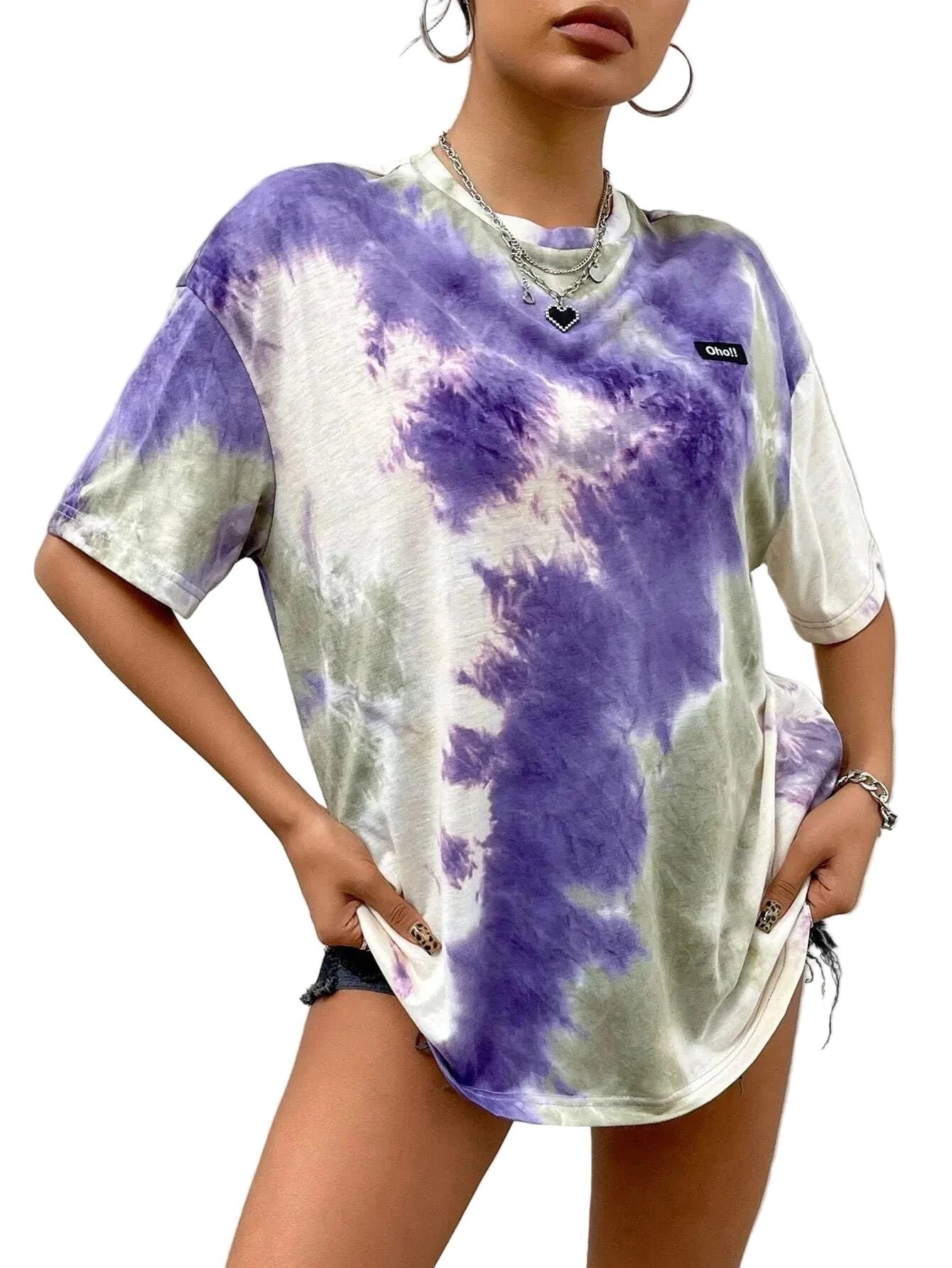🍒Summer women t-shirt tie dye letter motif droop shoulder top oversize short sleeve tee Harajuku Y2k Casual Streetwear Women Clothing Tie This Tye Die Tidy In Your Top Tops