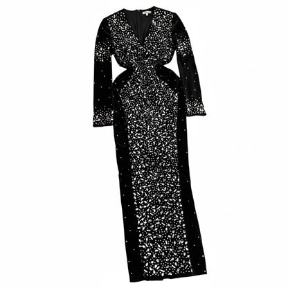 🍒Bodycon o-neck long sleeve dress glitter rhinestone outfit velvet chic vintage style clothing chic autumn fall fashion party occasion wear Get Wine Stoned