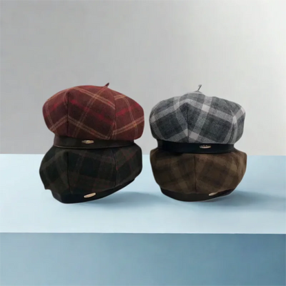 🍒Retro plaid beret hat women's autumn winter casual french hat simple woolen fashion check design cap 'Beret Warm