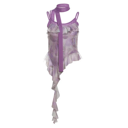 🍒Women's ruffled top straps vest casual outfit cami with ruffles asymetric fashion party occasion wear TAiLor  Your Fashion Move To MAUVE