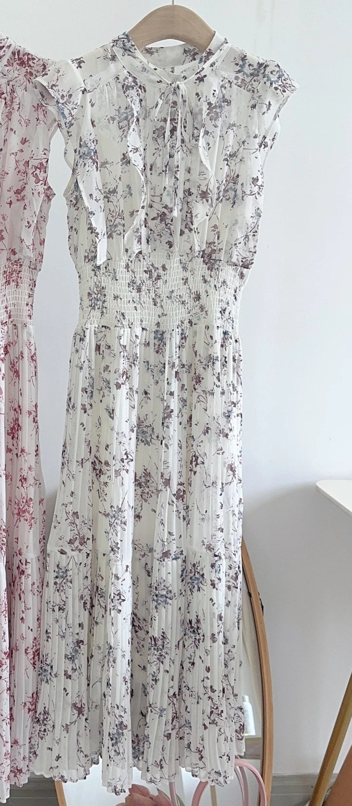 🍒Mid-length dresses for women printed high waisted outfit gentle literary pleated slim exquisite outfit smart casual flloral clothing