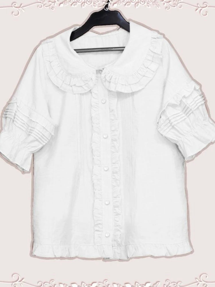 🍒Peter Pan shirt Women single breasted sweet blouse Y2k aesthetic ruffled Loose top sweet girl fashion smart casual wear Peter Pan And Cherritreewendy